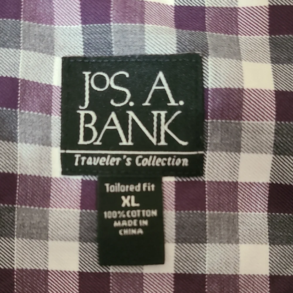 Jos A Bank Men's Purple and Gray Plaid Long Sleeve Button‎ Down Shirt - Size XL